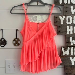 Free People Coral Ruffle Tank Top